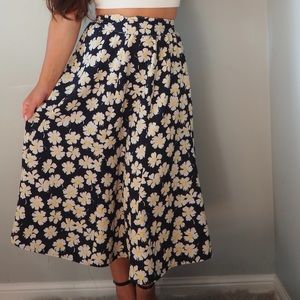 Vintage Navy Floral Tea Length Skirt